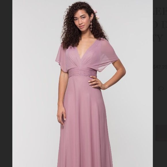 Kleinfeld Flutter-Sleeve Long Bridesmaid Dress Size 18 NWT $179 - Picture 1 of 3
